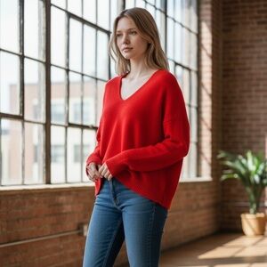 Everyday V-Neck Sweater in Bright Red